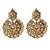 Golden round motif stone studded earrings with maang tikka set for women