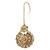 Golden round motif stone studded earrings with maang tikka set for women