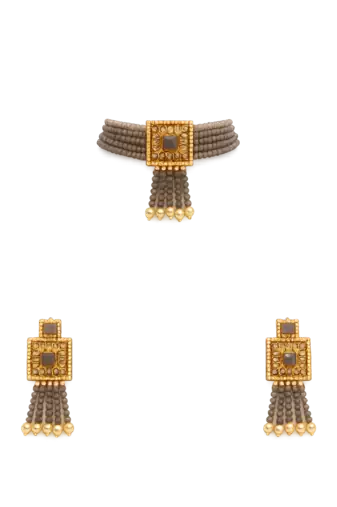 Grey crystal beaded choker necklace and earrings jewellery set