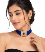 Blue beaded kundan choker necklace and earrings jewellery set