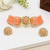 Peach beaded kundan choker necklace set with stud earrings