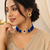 Blue beaded kundan choker necklace set with stud earrings