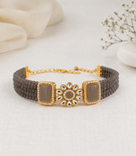 Grey beaded kundan choker necklace set with stud earrings
