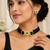 Black beaded kundan choker necklace set with stud earrings