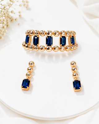 Gold-tone blue crystal choker necklace and earrings set 1
