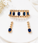 Gold-tone blue crystal choker necklace and earrings set