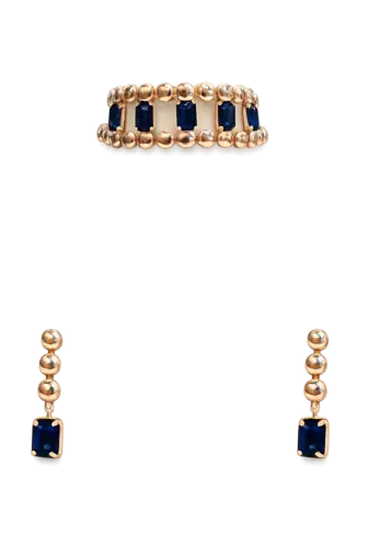 Gold-tone blue crystal choker necklace and earrings set