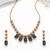 Rose gold necklace and earrings set with black crystal stones