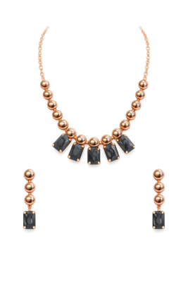Rose gold necklace and earrings set with black crystal stones 3