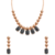 Rose gold necklace and earrings set with black crystal stones