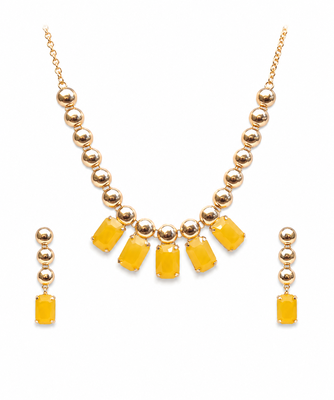 Gold-toned yellow stone necklace and earrings jewellery set 3
