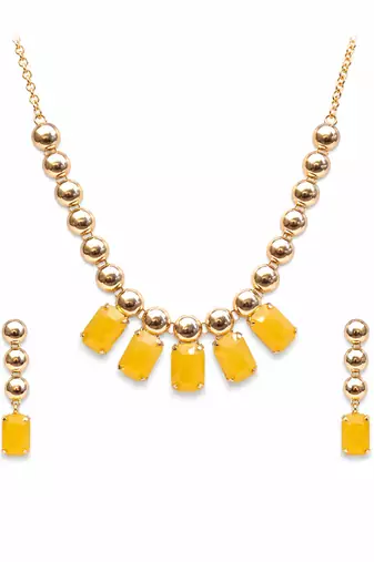 Gold-toned yellow stone necklace and earrings jewellery set