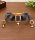 Grey crystal bead choker necklace and earrings jewellery set