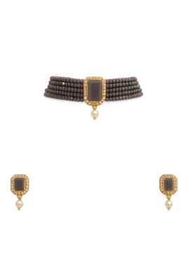Grey crystal bead choker necklace and earrings jewellery set 3