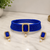 Blue beaded choker necklace and earrings set with crystal pendant
