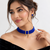 Blue beaded choker necklace and earrings set with crystal pendant