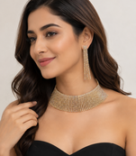 Crystal rhinestone choker necklace and earrings jewellery set