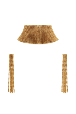 Gold-toned beaded choker necklace and earrings jewellery set 3