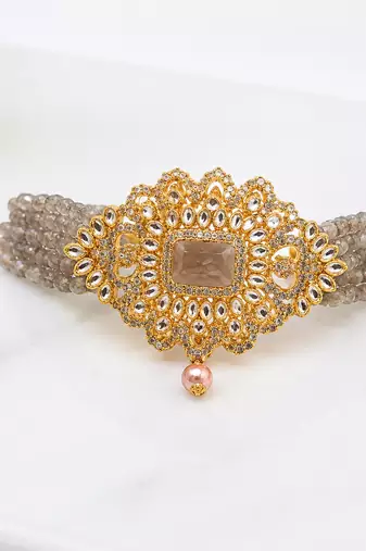 Kundan choker necklace and earrings set with grey beads