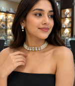 Pearl crystal choker necklace and earrings jewellery set