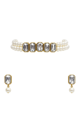 Pearl crystal choker necklace and earrings jewellery set 3