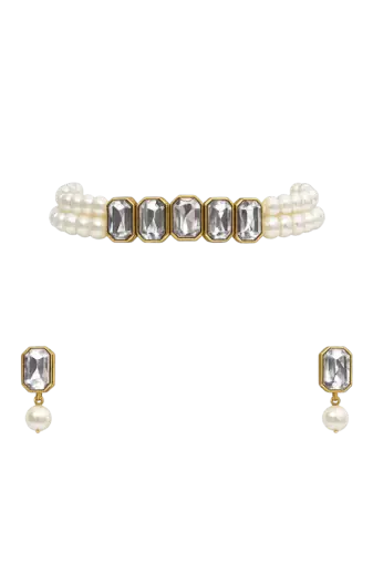 Pearl crystal choker necklace and earrings jewellery set