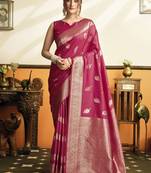 Red soft silk Blend saree with tassels festival wear saree