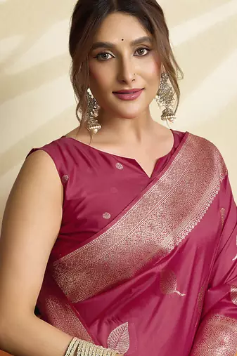 Red soft silk Blend saree with tassels festival wear saree