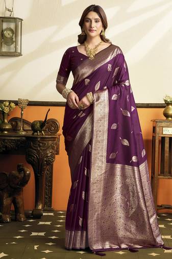 Wine soft silk saree with tassels festival wear saree