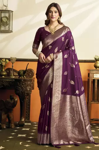 Wine soft silk saree with tassels festival wear saree