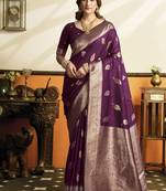 Wine soft silk saree with tassels festival wear saree