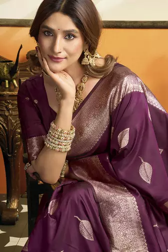 Wine soft silk saree with tassels festival wear saree