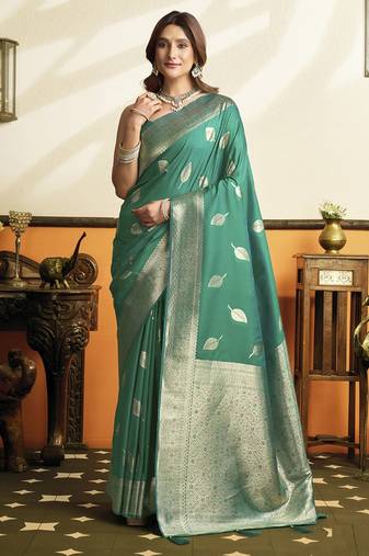 Green soft silk saree with tassels festival wear saree