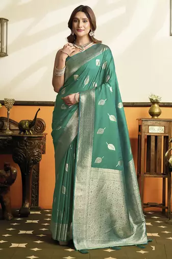 Green soft silk saree with tassels festival wear saree