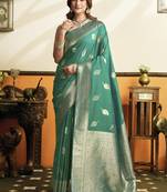 Green soft silk saree with tassels festival wear saree
