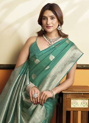Green soft silk saree with tassels festival wear saree 2