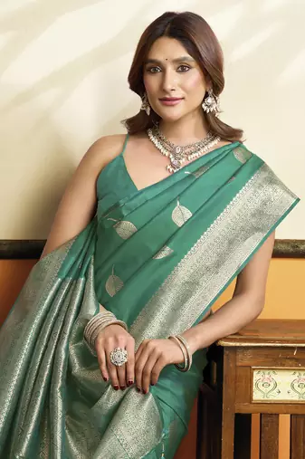 Green soft silk saree with tassels festival wear saree