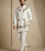 White embroidered signature look white kurta for men