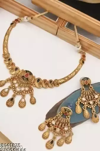 Indian bollywood gold plated kundan choker bridal necklace earrings jewelry set