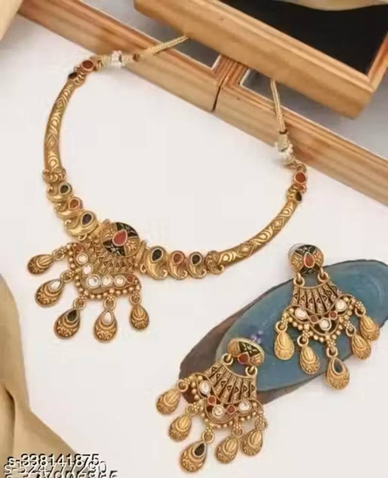 Indian bollywood gold plated kundan choker bridal necklace earrings jewelry set