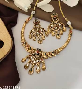 Indian bollywood gold plated kundan choker bridal necklace earrings jewelry set 2