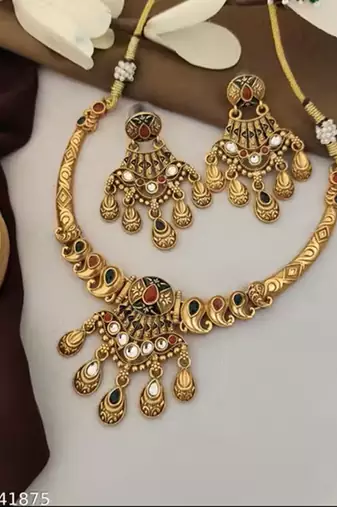 Indian bollywood gold plated kundan choker bridal necklace earrings jewelry set