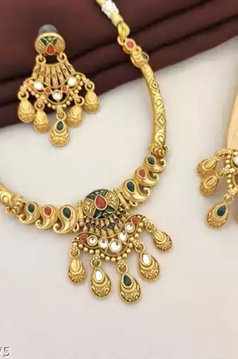 Indian bollywood gold plated kundan choker bridal necklace earrings jewelry set