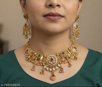 Indian bollywood gold plated kundan choker bridal necklace earrings jewelry set 1