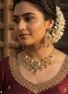 Indian bollywood gold plated kundan choker bridal necklace earrings jewelry set 2