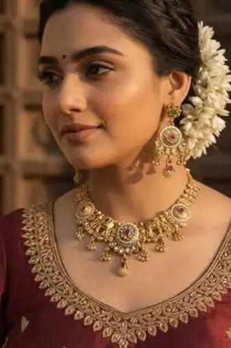 Indian bollywood gold plated kundan choker bridal necklace earrings jewelry set