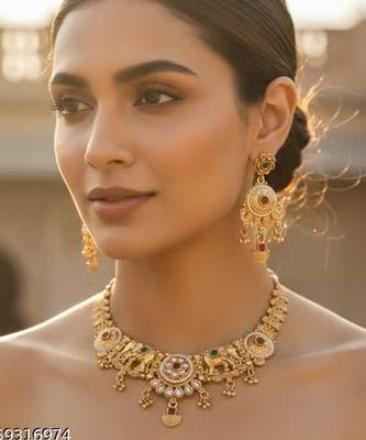 Indian bollywood gold plated kundan choker bridal necklace earrings jewelry set 3