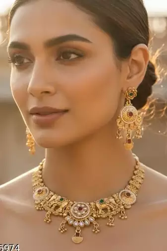 Indian bollywood gold plated kundan choker bridal necklace earrings jewelry set