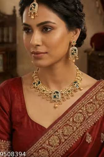 Indian bollywood gold plated kundan choker bridal necklace earrings jewelry set