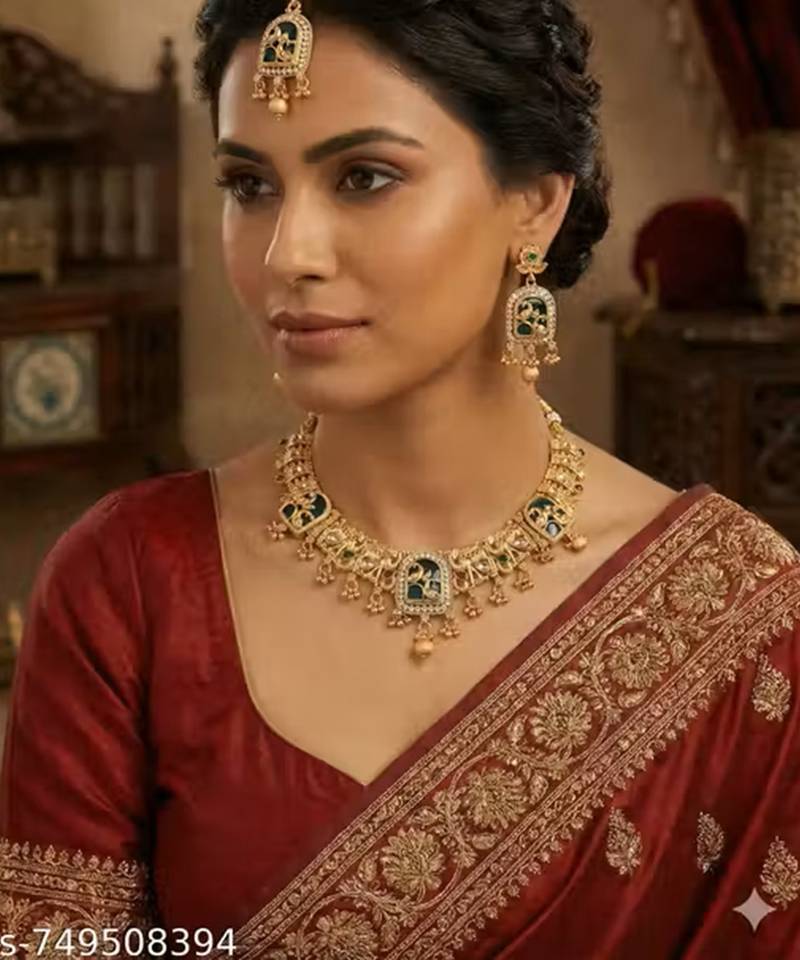 Indian bollywood gold plated kundan choker bridal necklace earrings jewelry set